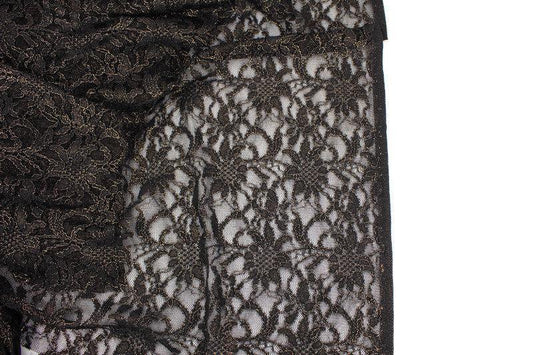 Black and Metallic Gold Floral Stretch Lace Fabric by the yard - Felinus Fabrics