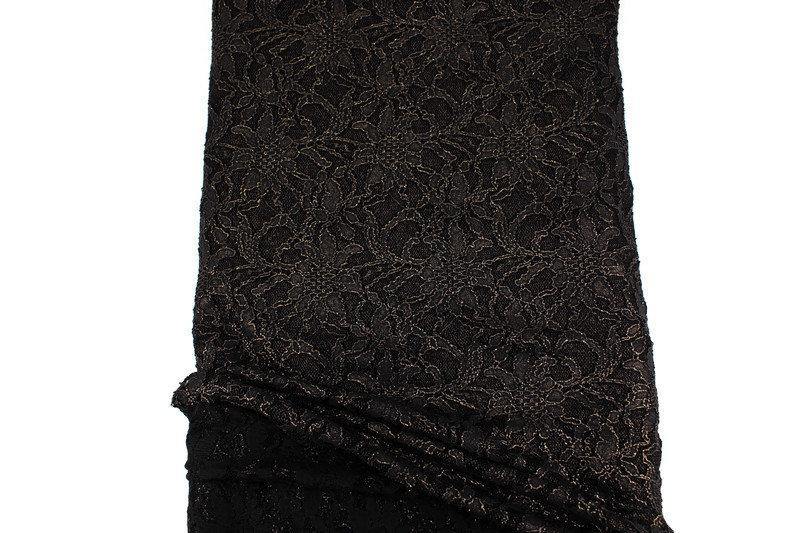 Black and Metallic Gold Floral Stretch Lace Fabric by the yard - Felinus Fabrics