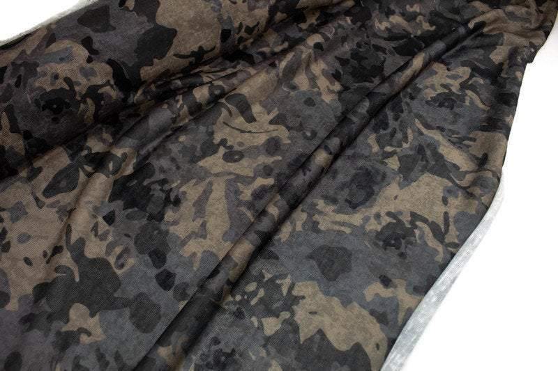 Brown and Olive Abstract Floral Camouflage Knit Fabric Designer Deadstock Fabric by the yard - Felinus Fabrics