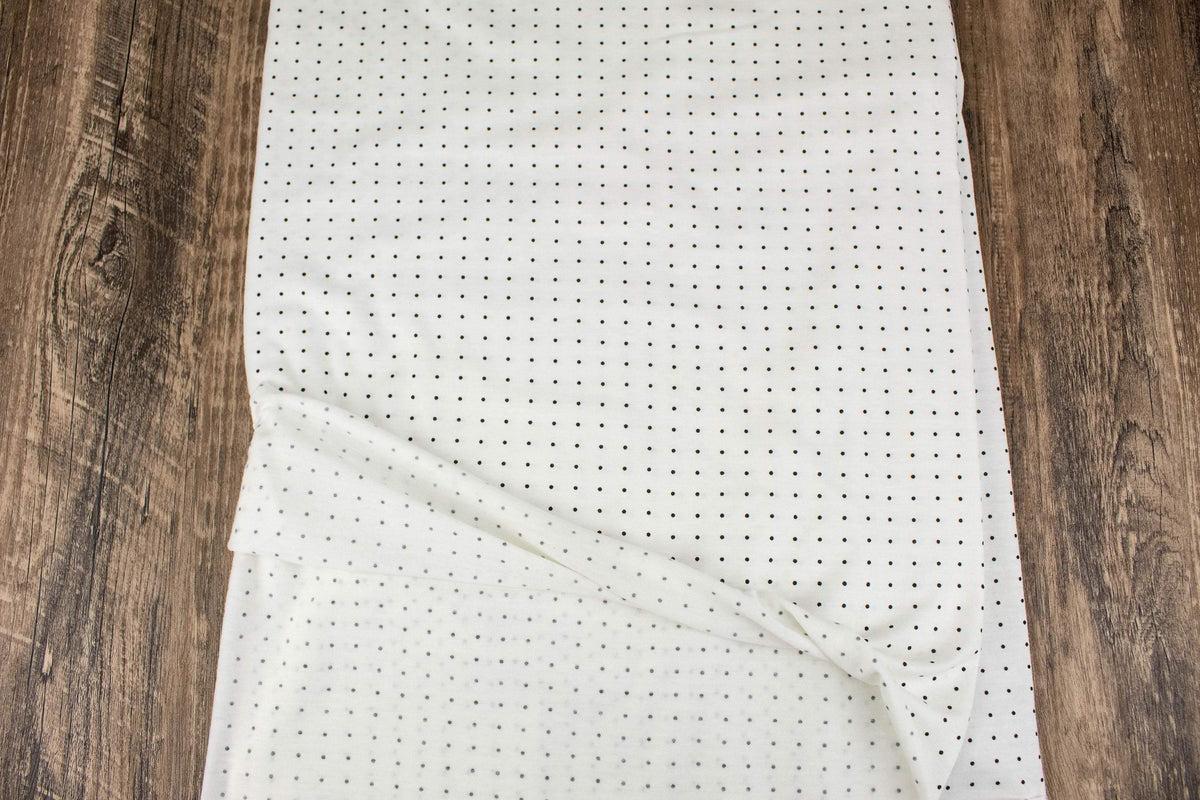 Off White and Black Mini Polka Dot Knit Jersey Fabric by the yard PDK00706R - Felinus Fabrics