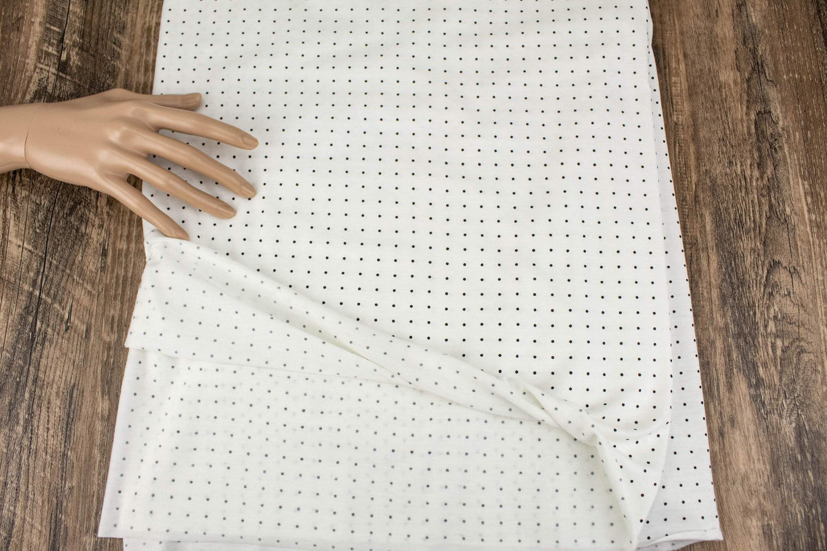 Off White and Black Mini Polka Dot Knit Jersey Fabric by the yard PDK00706R - Felinus Fabrics