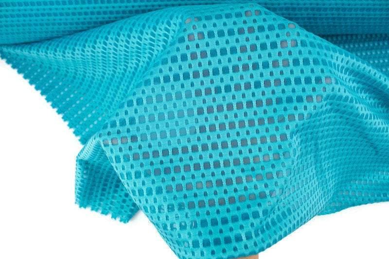 Deep Aqua Ponte Cut Out on Mesh Knit Fabric Athletic Yoga Sports Bra Knit Fabric by the yard ATK00494R - Felinus Fabrics