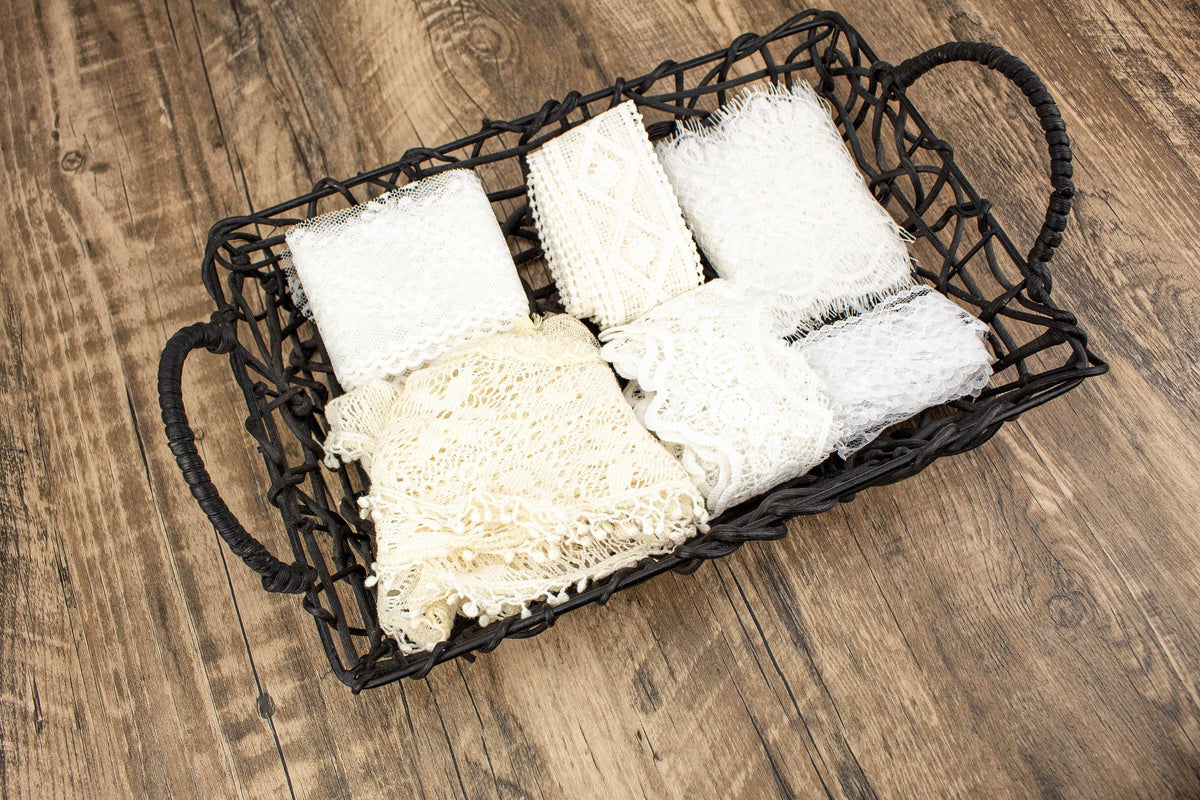 White Cream Ecru Variety Lace Trim Scrap Pack Scrap Bundle 6 pieces of 1-2 yards each SPK00141 - Felinus Fabrics