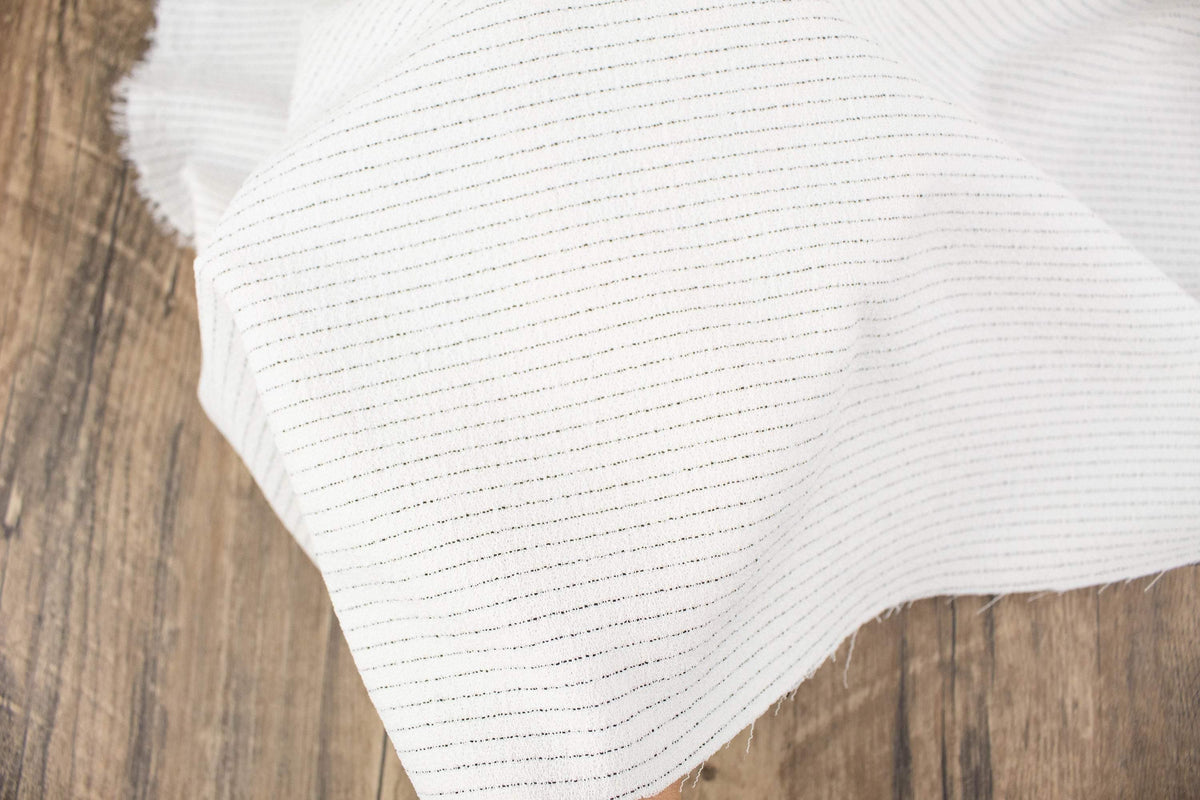 Off White and Black Pinstripe Double Crepe Woven Fabric by the yard ATW00143R - Felinus Fabrics