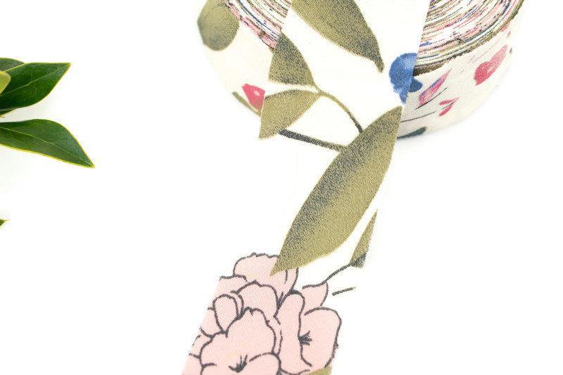 Cream Floral Polyester Crepe Georgette Woven Bias Tape 1.25 inches width x 16 yards BST00197 - Felinus Fabrics