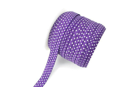 Purple and White Polka Dot Fold Over Elastic Trim 5 yards ELT00207 - Felinus Fabrics