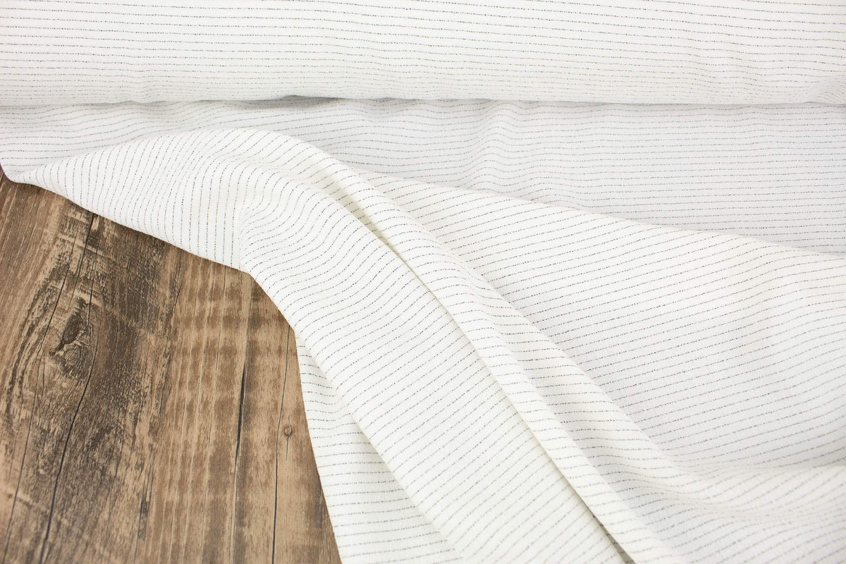 Off White and Black Pinstripe Double Crepe Woven Fabric by the yard ATW00143R - Felinus Fabrics