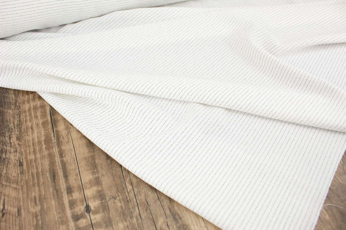 Off White and Black Pinstripe Double Crepe Woven Fabric by the yard ATW00143R - Felinus Fabrics