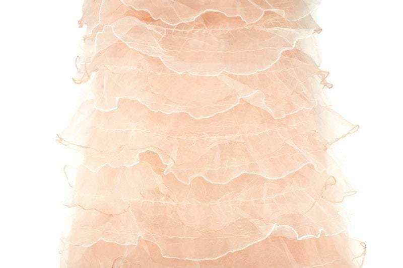 Peach Pink and Off White Ruffled Organza on Mesh Fabric by the yard MNT00006R - Felinus Fabrics