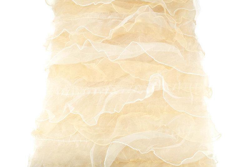 Champagne Gold and Off White Ruffled Organza on Mesh Fabric by the yard - Felinus Fabrics