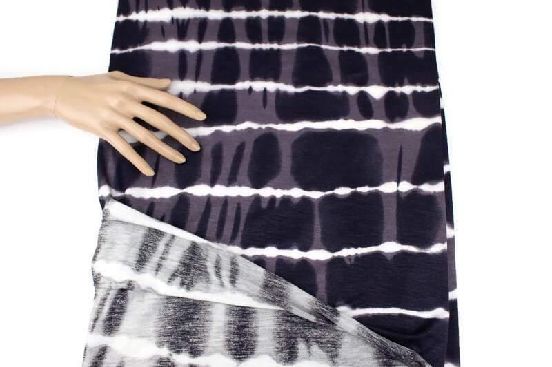 Dark Gray and Cream Tie Dye Stripe Knit Jersey Fabric by the yard - Felinus Fabrics