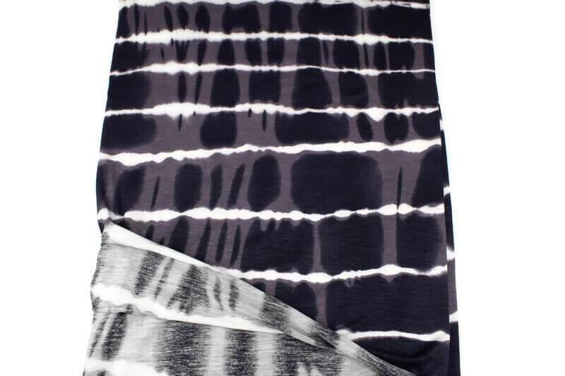 Dark Gray and Cream Tie Dye Stripe Knit Jersey Fabric by the yard - Felinus Fabrics