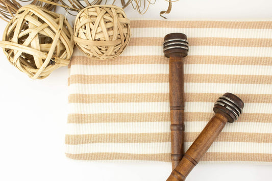 Buttercream and Metallic Gold Stripe Rib Knit Fabric by the yard - Felinus Fabrics