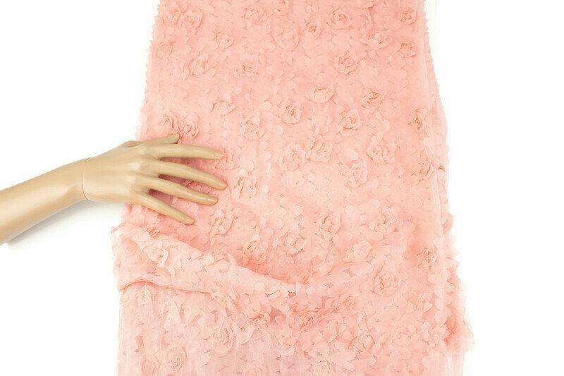 Pink Rosette on Stretch Mesh Fabric 3D Flowers by the yard MNT00008R - Felinus Fabrics