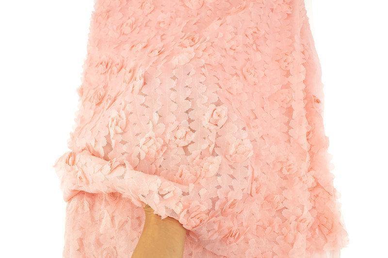 Pink Rosette on Stretch Mesh Fabric 3D Flowers by the yard MNT00008R - Felinus Fabrics