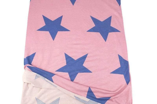 Vintage Pink and Blue Star Print Knit Jersey Fabric by the yard PDK00708R - Felinus Fabrics