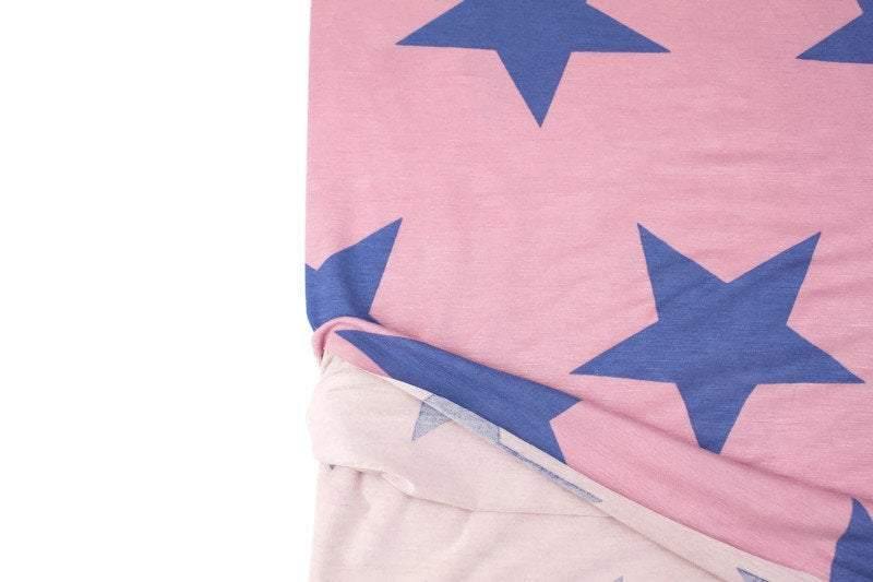 Vintage Pink and Blue Star Print Knit Jersey Fabric by the yard PDK00708R - Felinus Fabrics