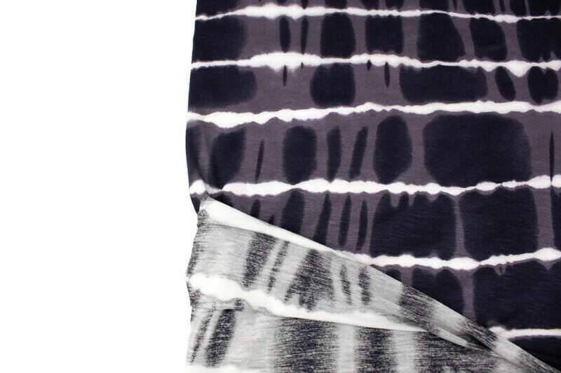 Dark Gray and Cream Tie Dye Stripe Knit Jersey Fabric by the yard - Felinus Fabrics