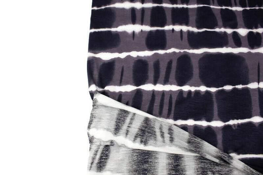 Dark Gray and Cream Tie Dye Stripe Knit Jersey Fabric by the yard - Felinus Fabrics