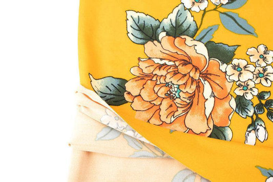 Yellow Orange Floral Brushed Polyester Knit Fabric by the yard - Felinus Fabrics