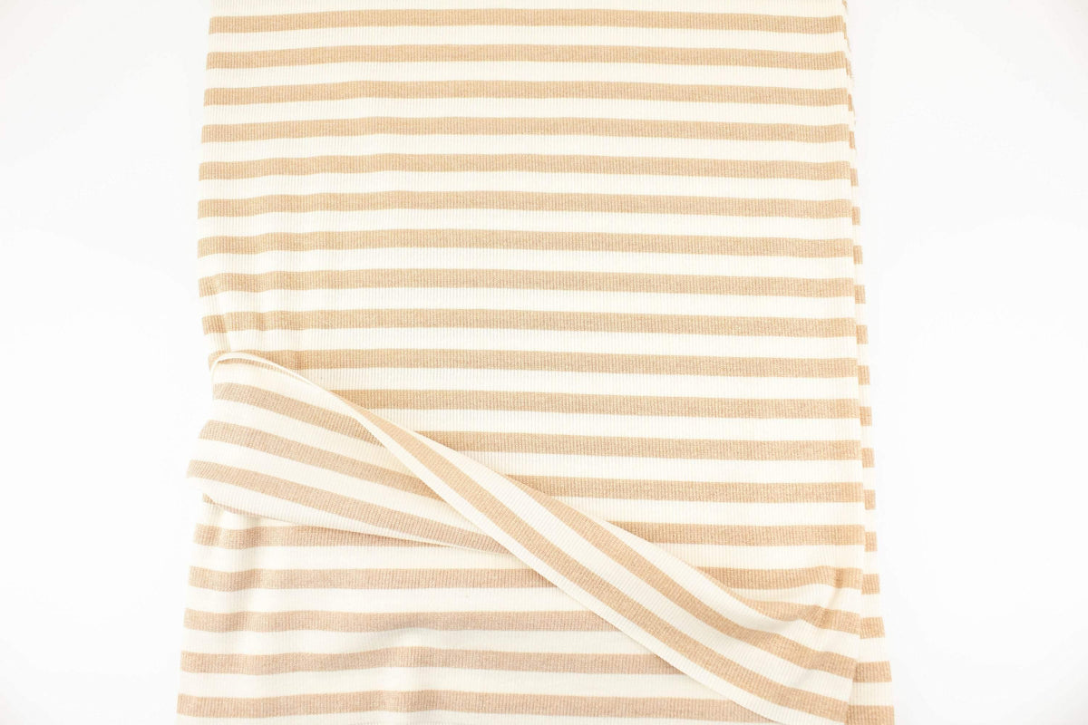 Buttercream and Metallic Gold Stripe Rib Knit Fabric by the yard - Felinus Fabrics