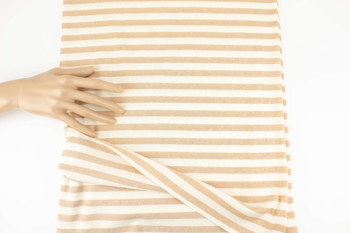 Buttercream and Metallic Gold Stripe Rib Knit Fabric by the yard - Felinus Fabrics