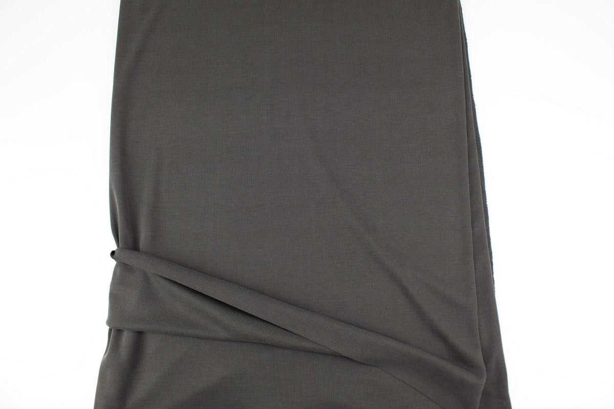 Olive Brushed Rib Knit Jersey Fabric by the yard - Felinus Fabrics