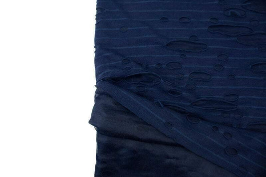 Navy Stripe Deconstructed Distressed Knit Fabric with Holes by the yard - Felinus Fabrics