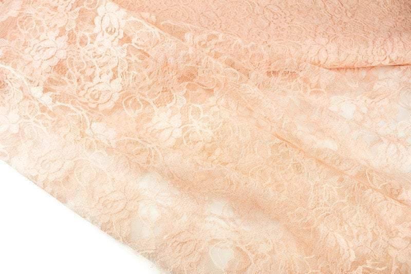 Peach Pink Floral Vintage Lace Fabric by the yard - Felinus Fabrics