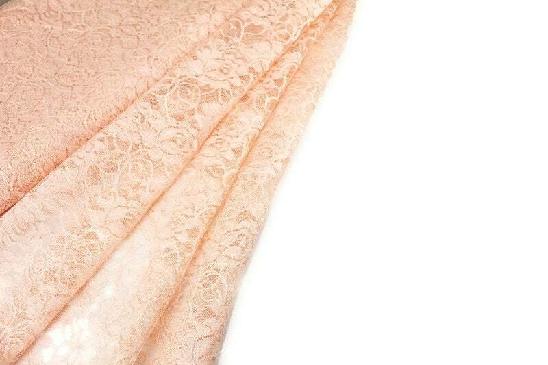Peach Pink Floral Vintage Lace Fabric by the yard - Felinus Fabrics