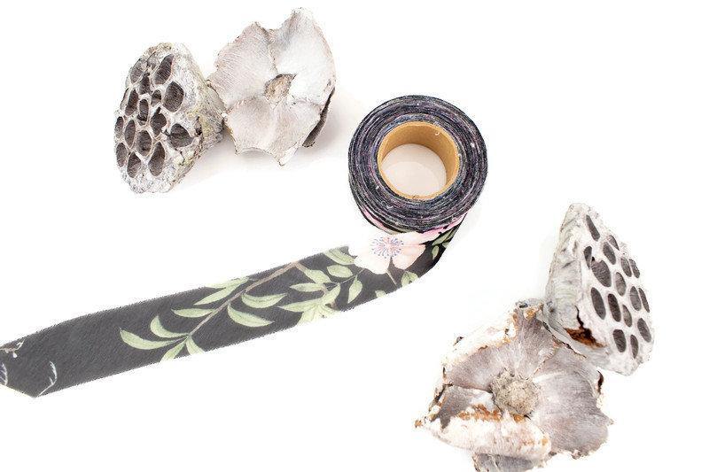 Black and Pink Floral Chiffon Bias Tape  1.25 inches width x 19 yards - Felinus Fabrics