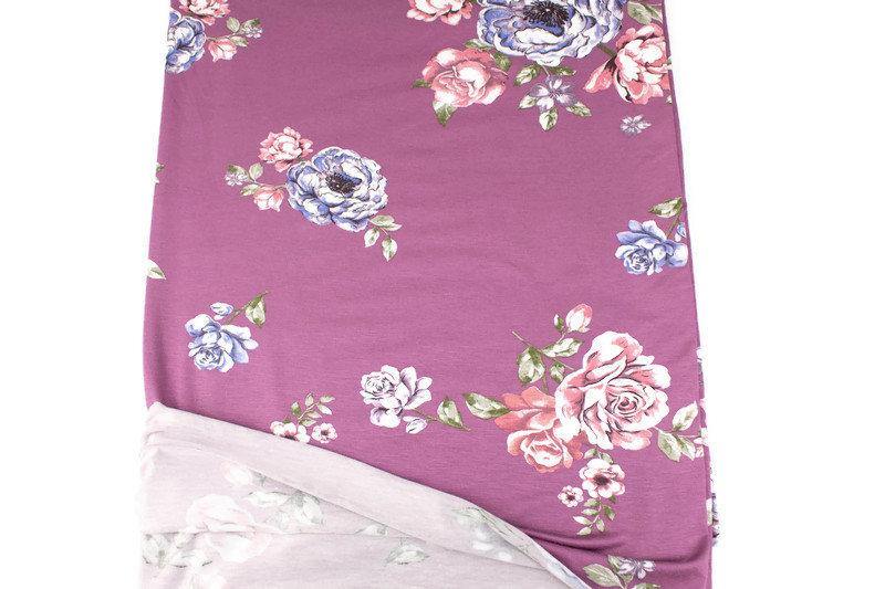 Purple Floral Knit Jersey Fabric by the yard - Felinus Fabrics