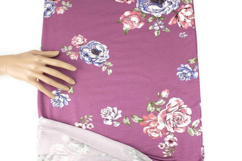Purple Floral Knit Jersey Fabric by the yard - Felinus Fabrics
