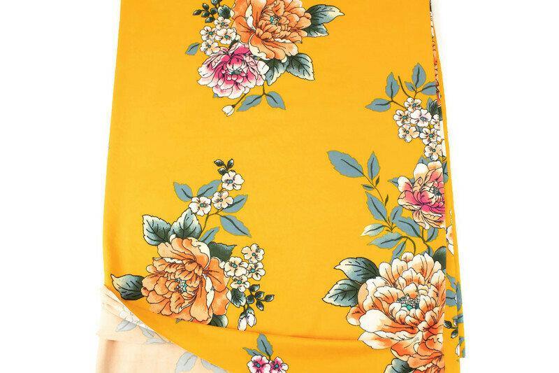 Yellow Orange Floral Brushed Polyester Knit Fabric by the yard - Felinus Fabrics