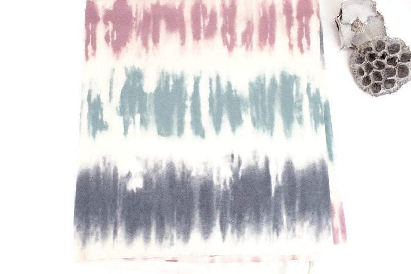Mauve Sage and Gray on Cream Tie Dye Stripe Brushed Sweater Knit Fabric Remnant 3/4 yard - Felinus Fabrics