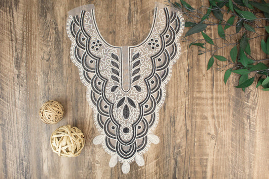 Cream and Black Embroidered Applique for Front Top - Felinus Fabrics