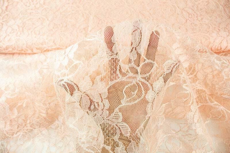 Peach Pink Floral Vintage Lace Fabric by the yard - Felinus Fabrics