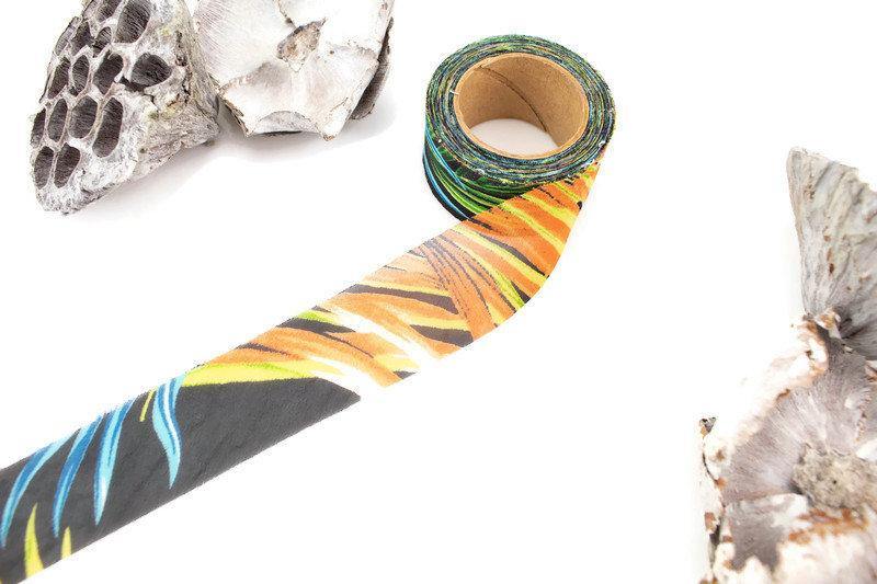 Black Orange and Yellow Tropical Leaves Chiffon Bias Tape  1.25 inches width x 10.5 yards - Felinus Fabrics
