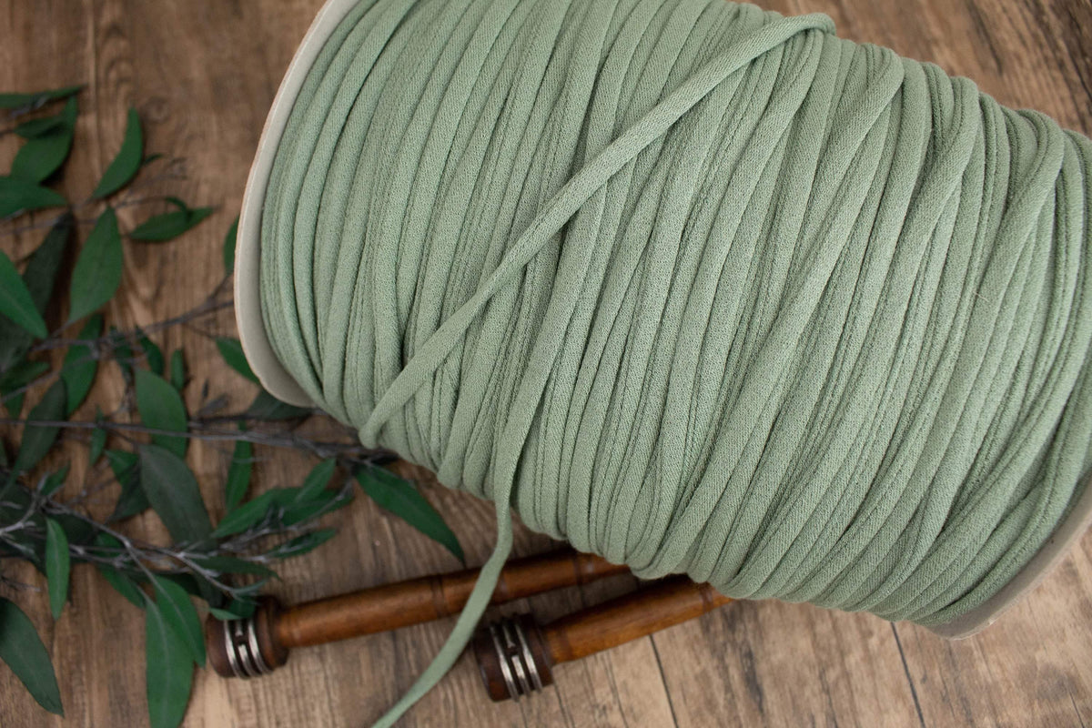 Sage Green Hacci Knit Trim Spaghetti Straps Hollow Tube Tubular Trim 5 yards - Felinus Fabrics