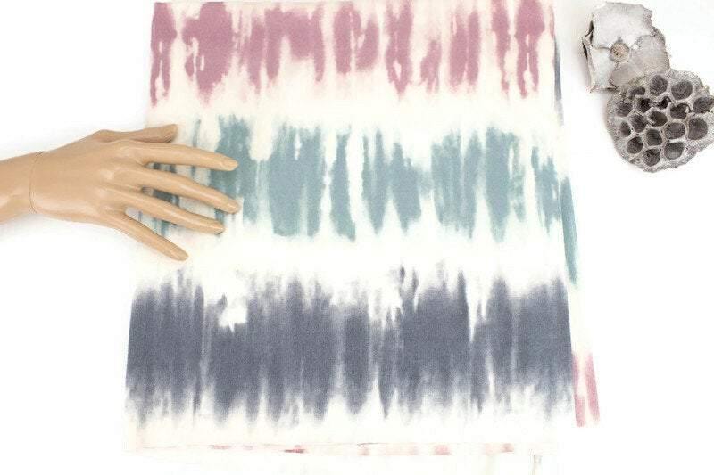 Mauve Sage and Gray on Cream Tie Dye Stripe Brushed Sweater Knit Fabric Remnant 3/4 yard - Felinus Fabrics