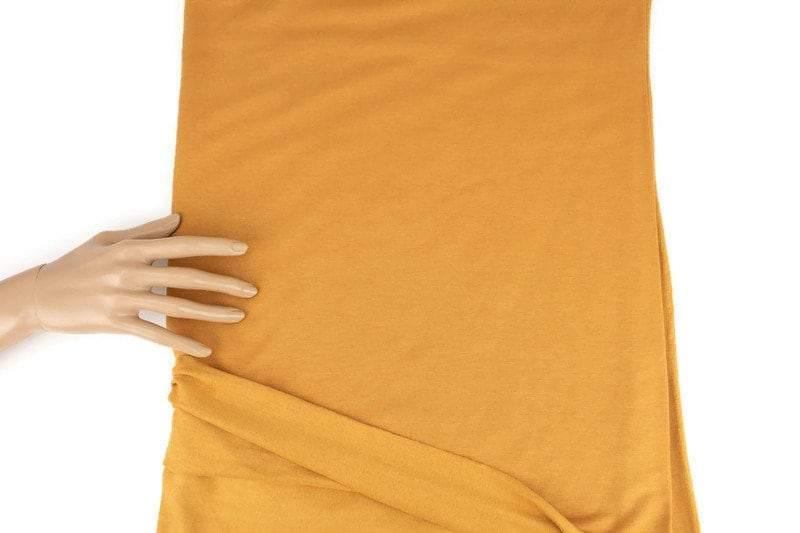 Dark Mustard Yellow Brushed Baby French Terry Fleece Knit Fabric by the yard - Felinus Fabrics