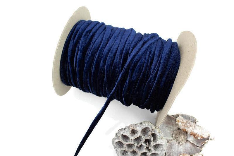 Blue Stretch Velvet Trim Spaghetti Strap Trim Hollow Tube Tubular Trim 5 yards - Felinus Fabrics