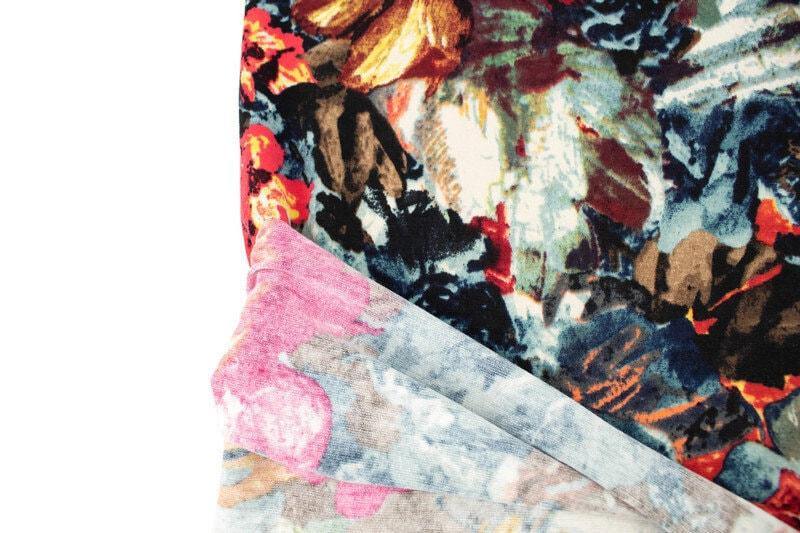 Red and Black Abstract Floral Sweater Knit Fabric by the yard - Felinus Fabrics