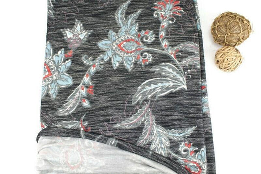 Heather Black Red and Blue Floral Baby French Terry Knit Fabric by the yard - Felinus Fabrics