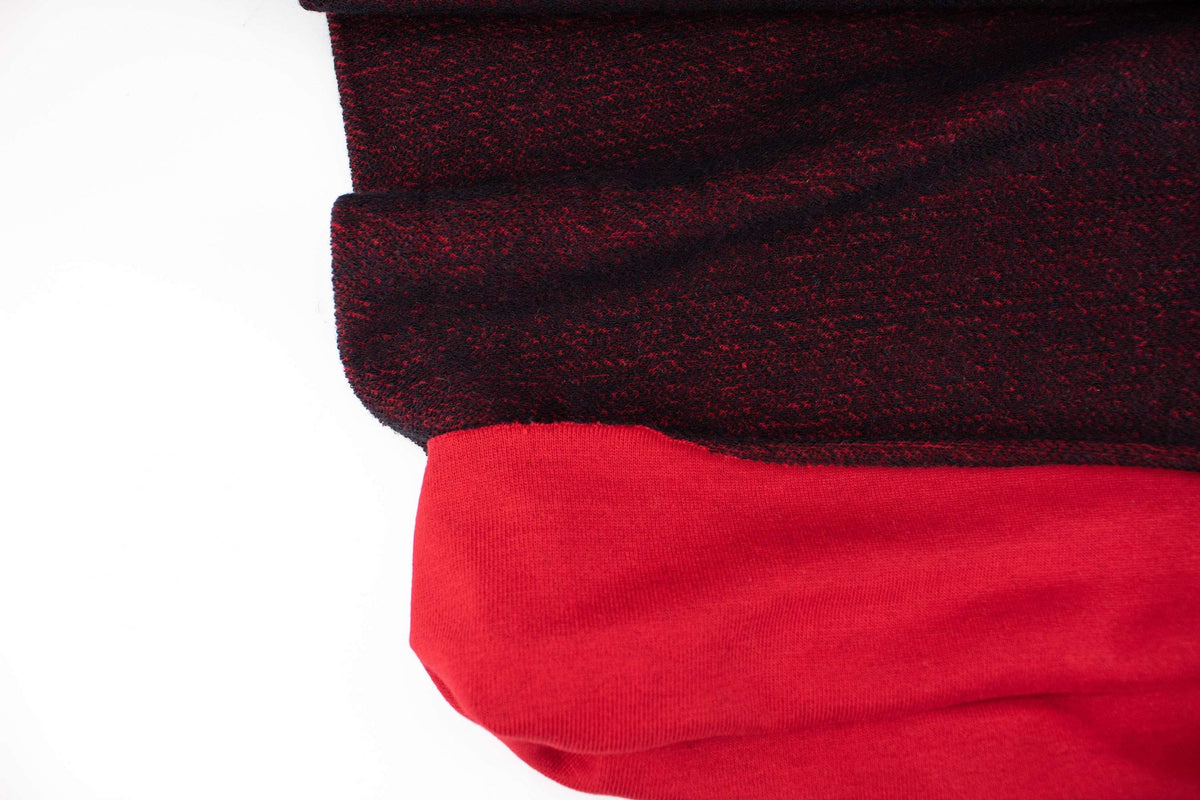Heather Black and Red French Terry Knit Fabric Tube by the yard - Felinus Fabrics
