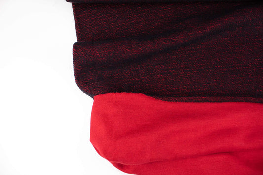 Heather Black and Red French Terry Knit Fabric Tube by the yard - Felinus Fabrics