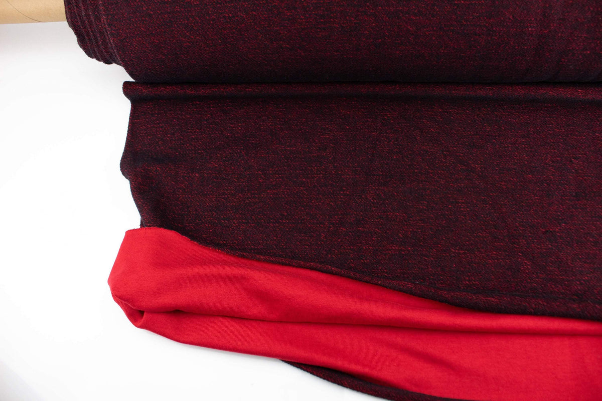 Heather Black and Red French Terry Knit Fabric Tube by the yard - Felinus Fabrics