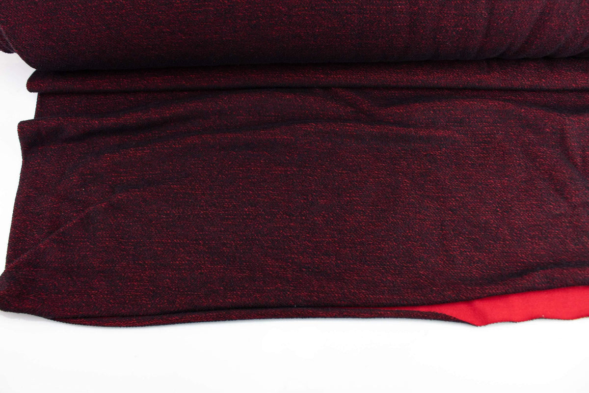 Heather Black and Red French Terry Knit Fabric Tube by the yard - Felinus Fabrics