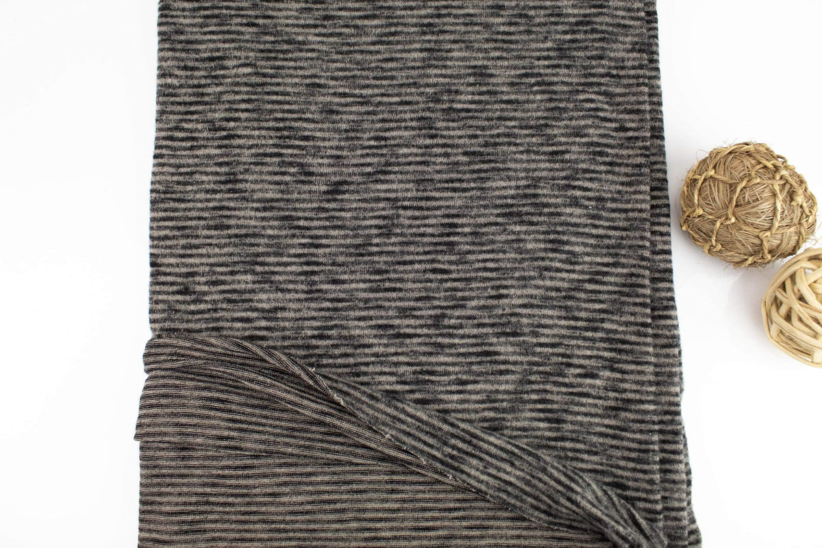 Black and Beige Narrow Stripe Brushed Sweater Knit Fabric by the yard - Felinus Fabrics