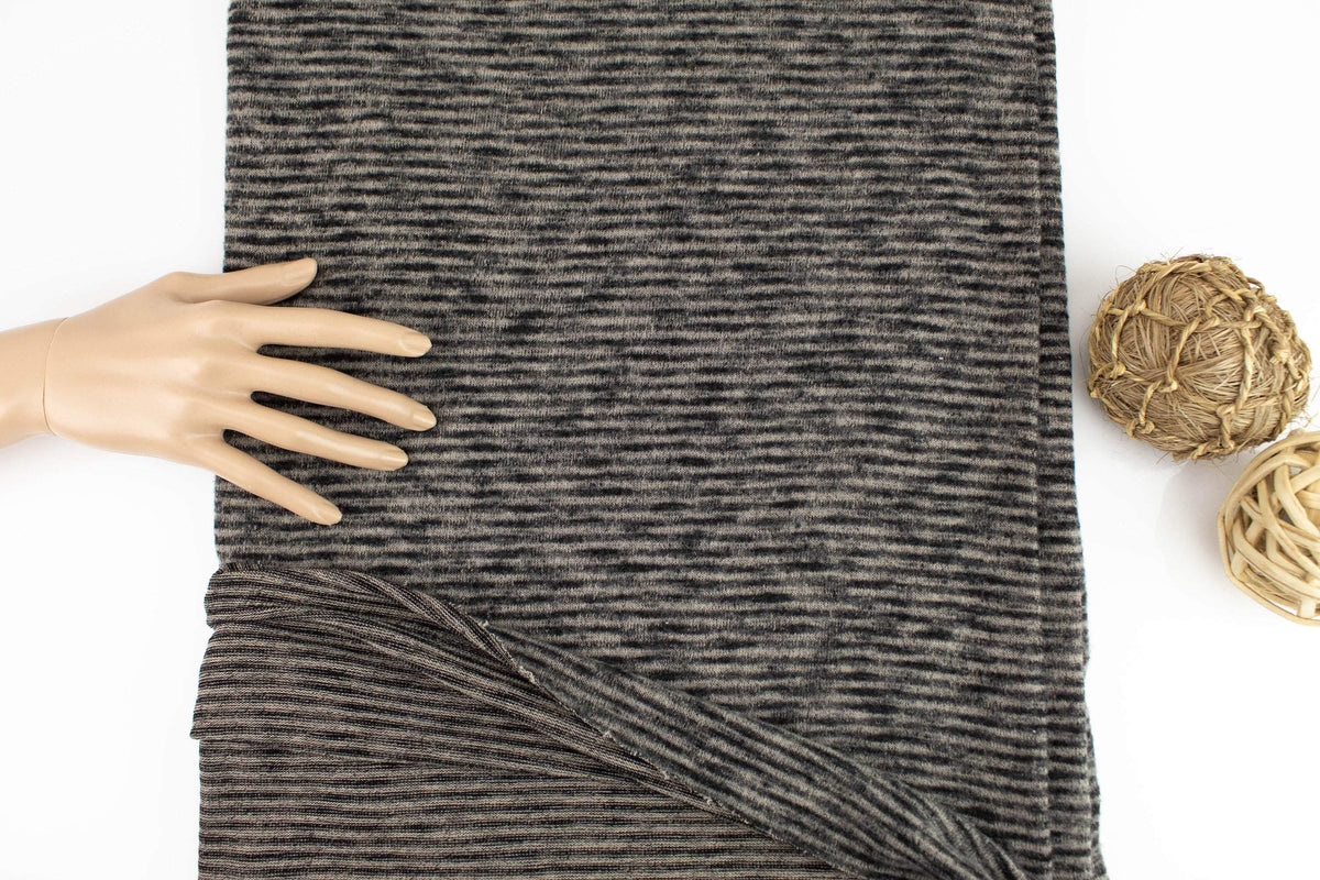 Black and Beige Narrow Stripe Brushed Sweater Knit Fabric by the yard - Felinus Fabrics